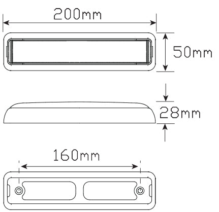 Rectangular LED reverse lights 200mm x 50mm