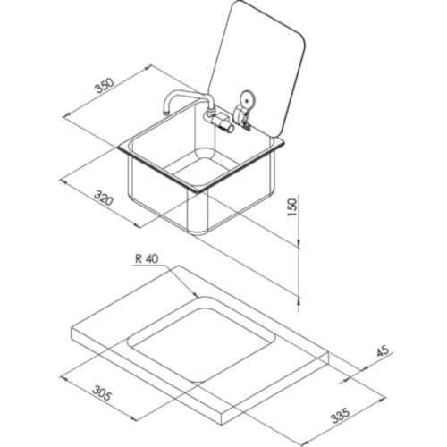 Can Sink with glass top and tap