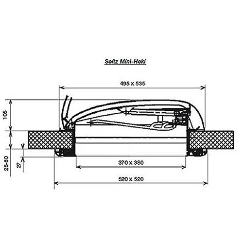 Dometic Mini Heki 400 x 400 Roof Thickness 25-43mm