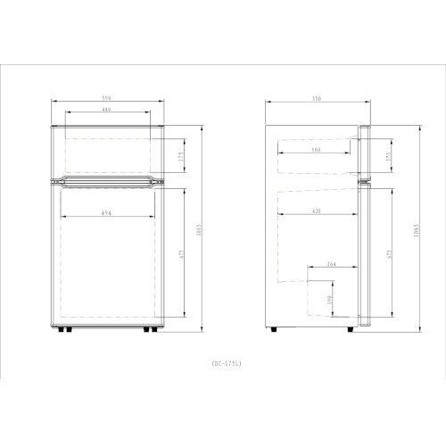 VRV 175 Two Door Upright 12/24 Volt compressor fridge freezer 1270(h) x 595(w) x 575(d)