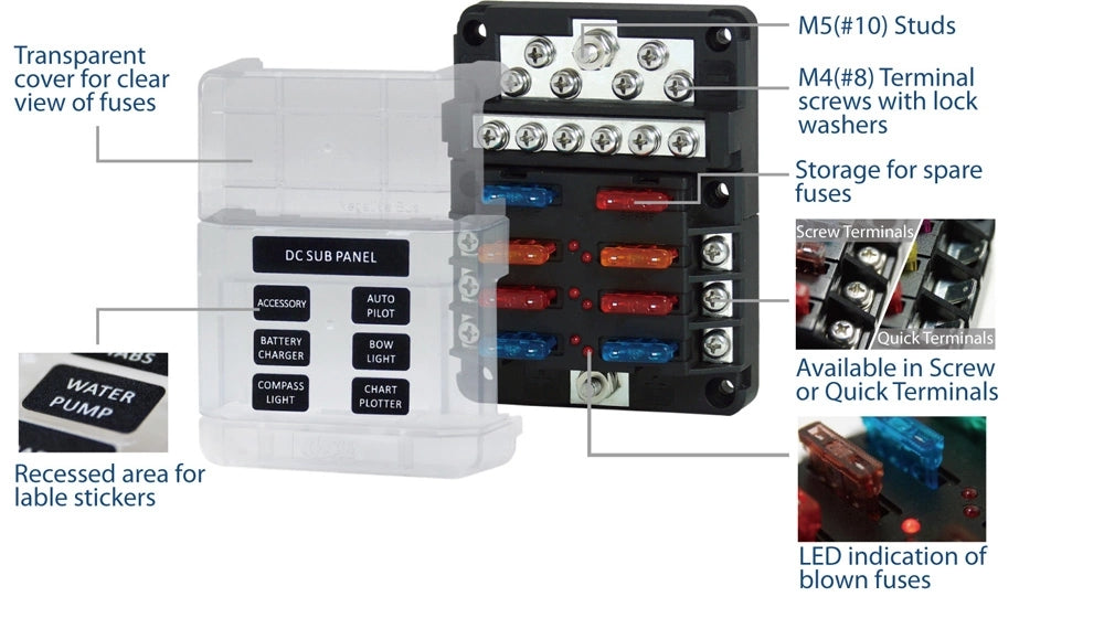 6 way Standard Fuse Board with Fault indicator LED's